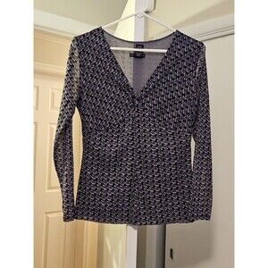 New York & Company Women Shirt, Size M, Gray, Black & White Net Fully Lined